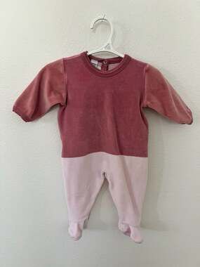 Petit Bateau Baby Velour Footie Pajamas Pink 3M/60cm like new